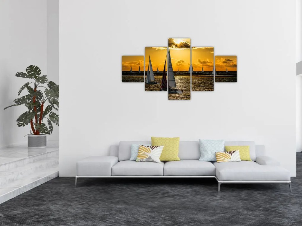Obraz jachtu o zachodzie słońca (125x70 cm)