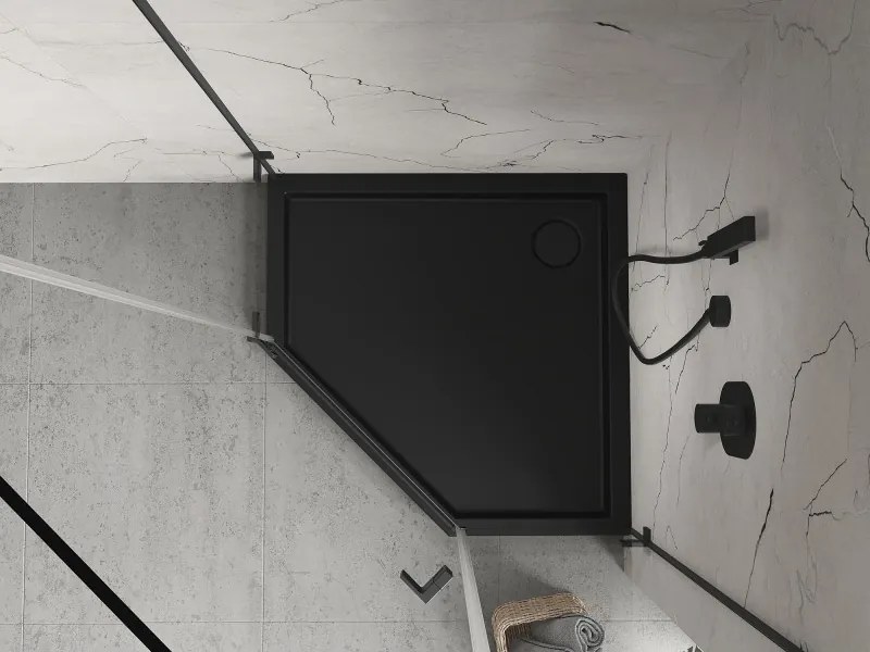 Mexen Flow+ brodzik pięciokątny 80 x 80 cm, czarny mat - 46P708080H