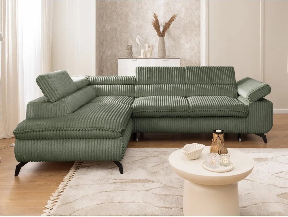 Zielony sztruksowy narożnik (lewostronny/w kształcie litery L) Marbeya – Ropez