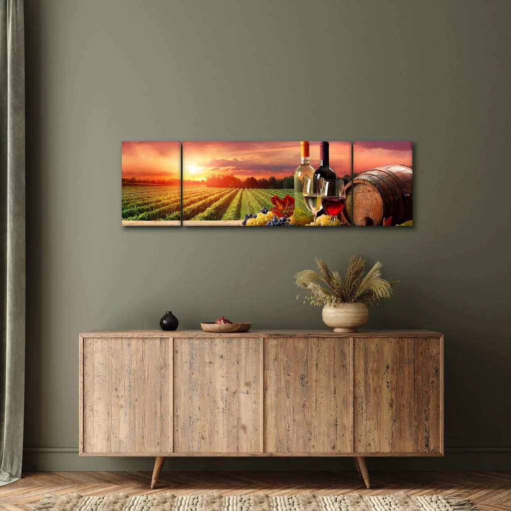 Obraz winnicy z winem (170x50 cm)