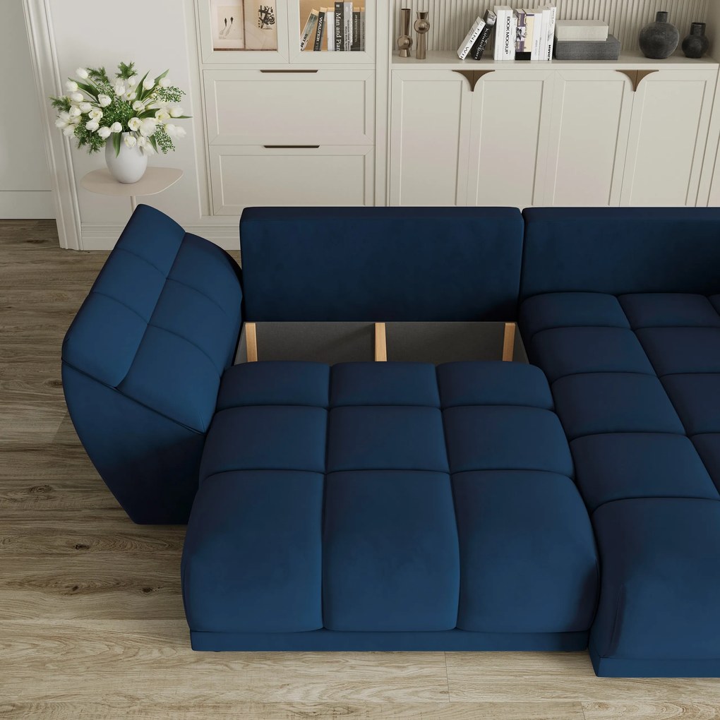 Masseno Narożnik ORENTI z funkcją spania i pojemnikiem na pościel Narozniki L, Rozkładana sofa - Niebieski, MATT VELVET 79