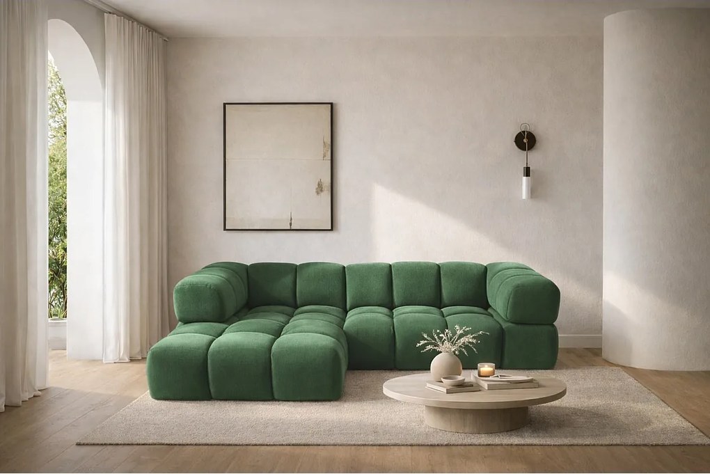 Narożnik w kształcie L Averro, tkanina Bluvel, Zielony, Lewy