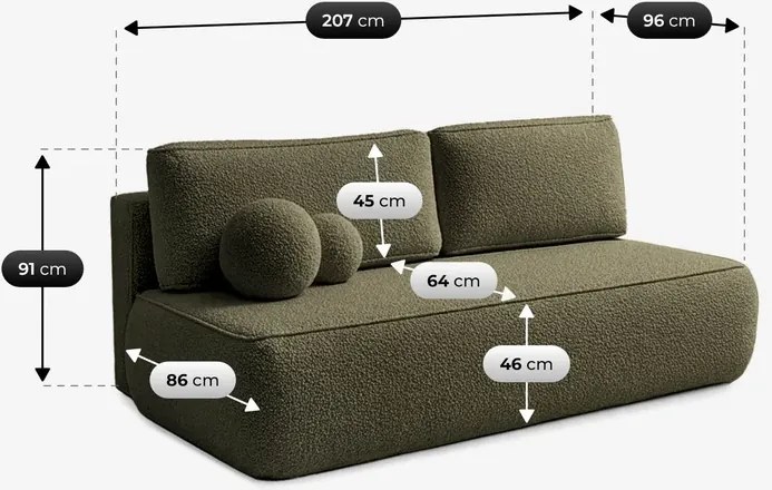 Sofa z Funkcją Spania ARVETO Oliwkowa Boucle Nowoczesna