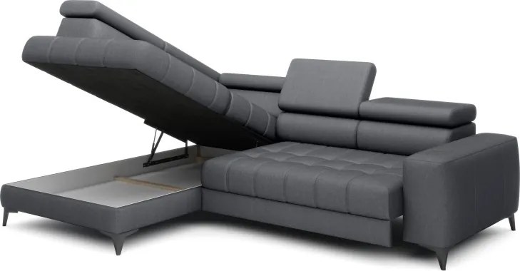 Narożnik BAGGIO Lewostronny z funkcją spania, wolnostojący tkanina LETTO 93 Ciemnoszary WERSAL