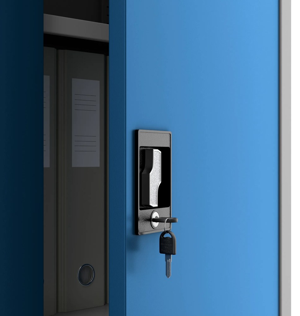 Szafa na dokumenty biurowa metalowa szaro-niebieska: JAN H, 900 x 1950 x 400 mm