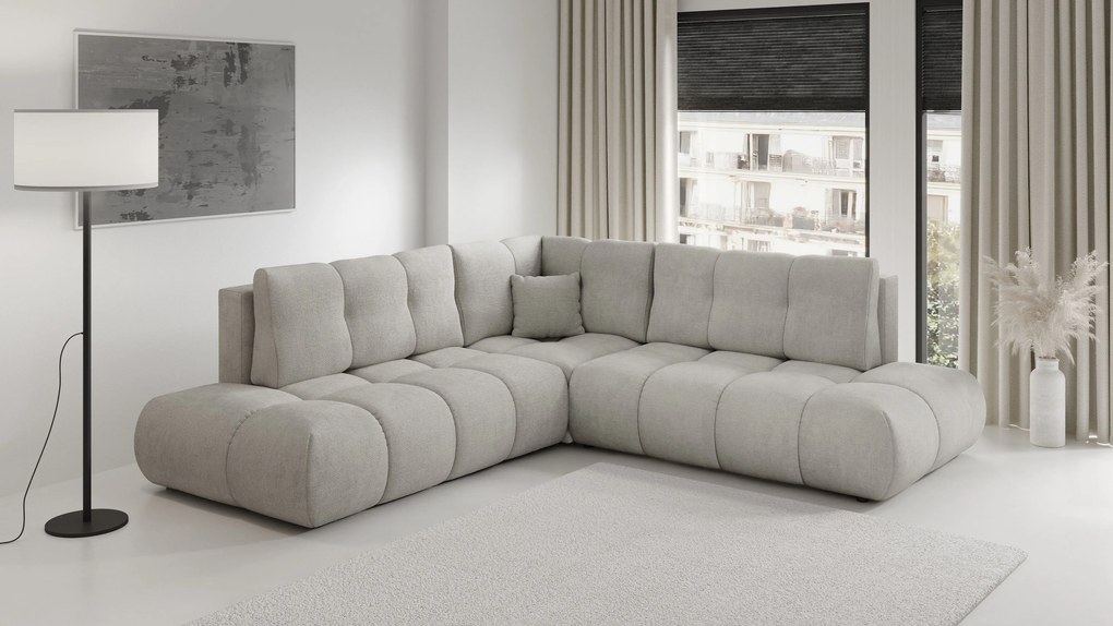Masseno Narożnik DUCA z funkcją spania i pojemnikiem na pościel Narozniki L, Rozkładana sofa - Jasnoszary, FLOW 16