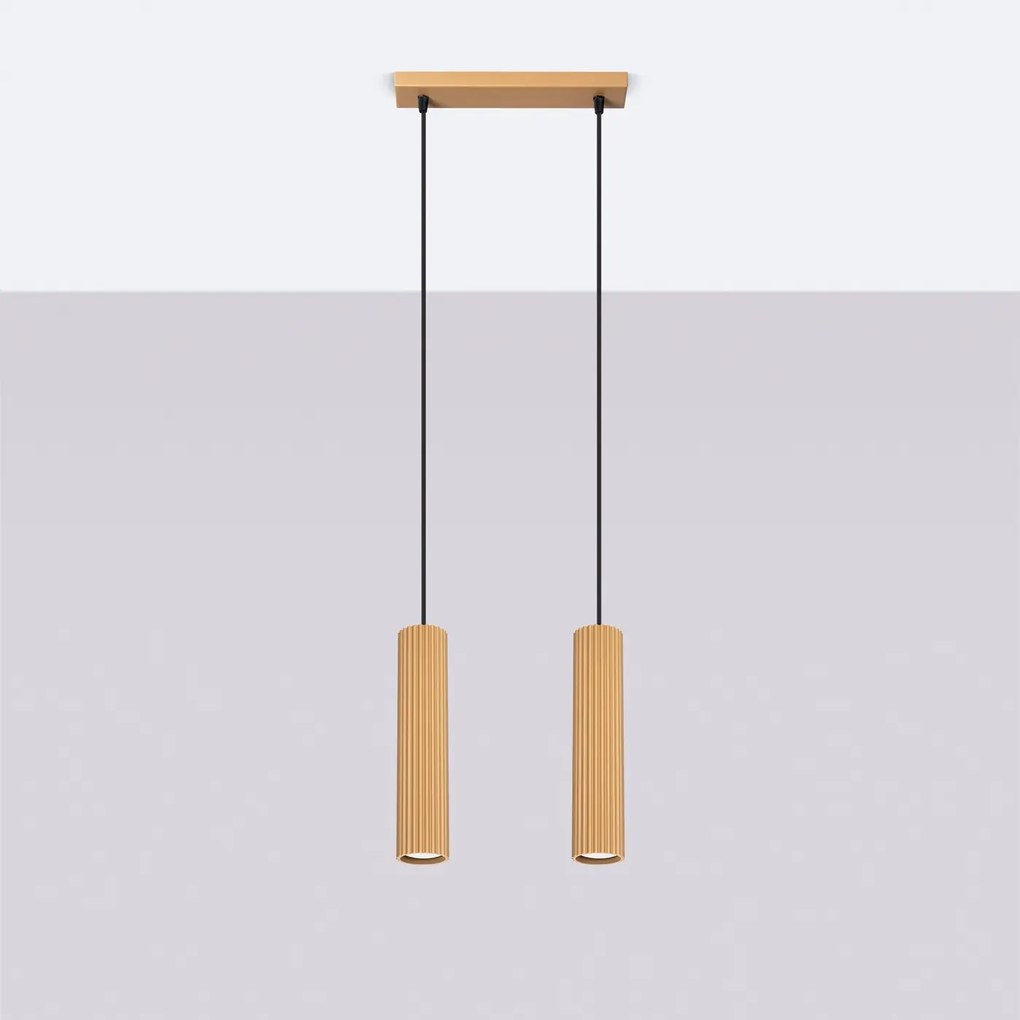 Lampa wisząca KARBON 2 złota ryflowana SOLLUX  LIGHTING