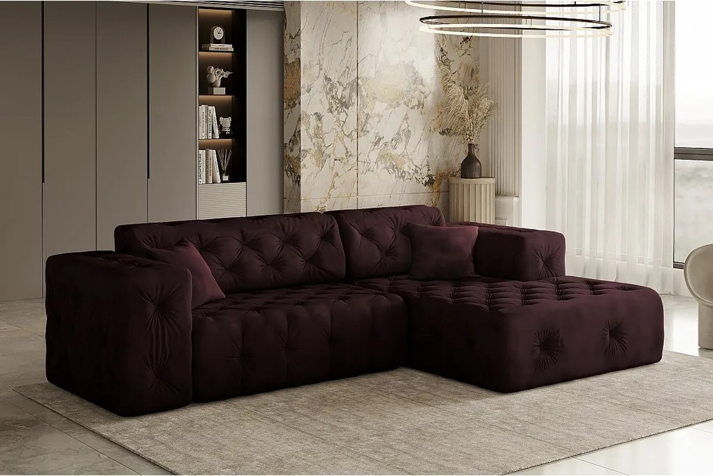 Narożnik w kształcie L LUX, tkanina Whisper, Bordowy, Prawy