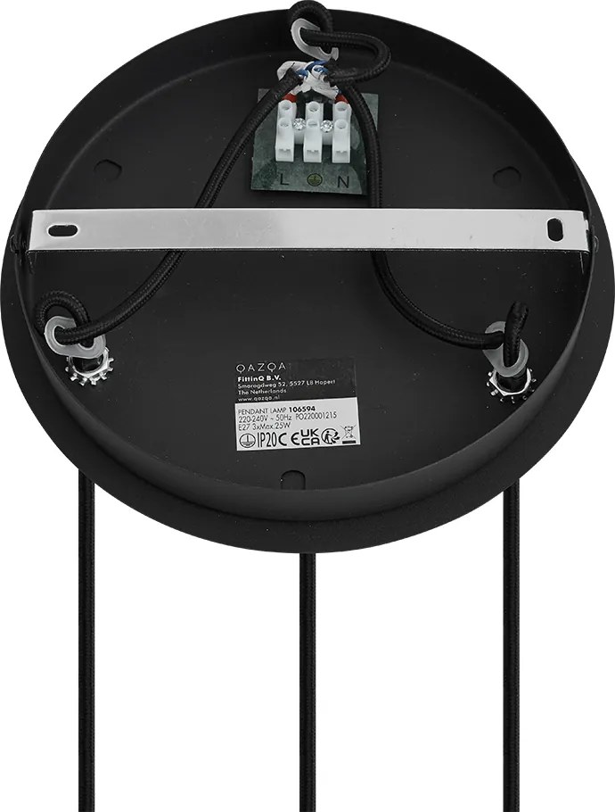 Lampa wisząca art deco czarna z przydymionym szkłem okrągła 3-światłowa - Vidro