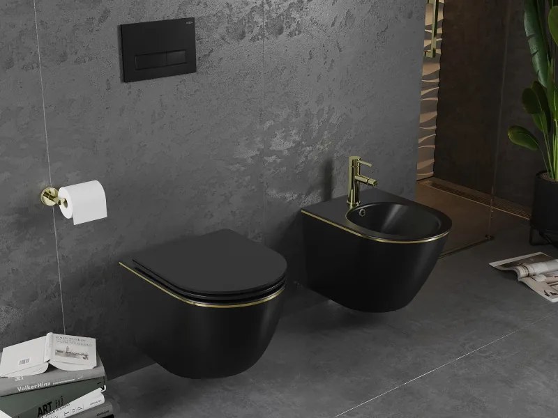Mexen Lena bidet wiszący, czarny mat/złoty linia - 35224875
