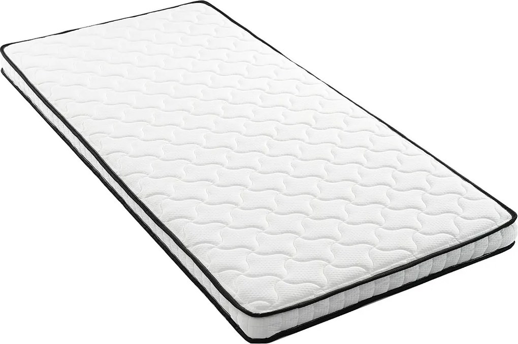 Materac sprężynowy - 90 x 200 cm - z modułami ergonomicznymi i podparciem lędźwiowym - grubość 10 cm - Materiał + Metal - biały