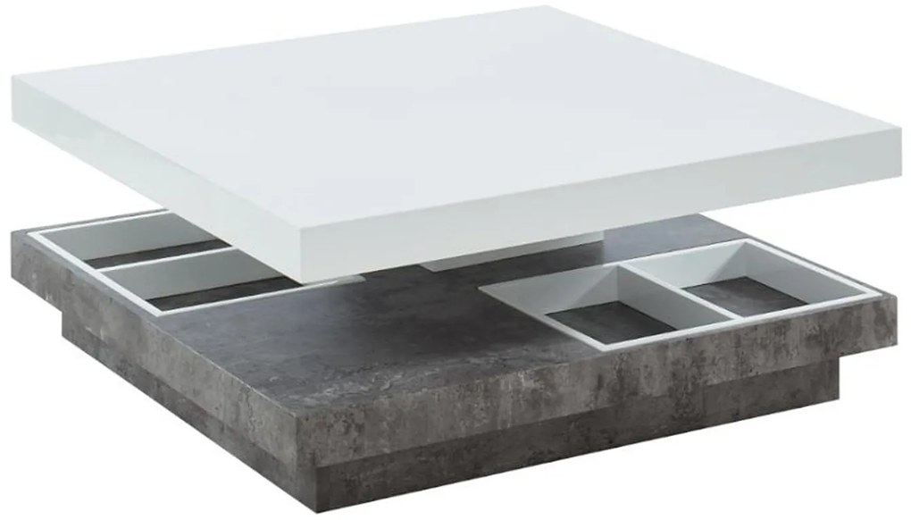 Stolik kawowy FAUSTO – Obrotowy blat – MDF lakierowany biały betonowy