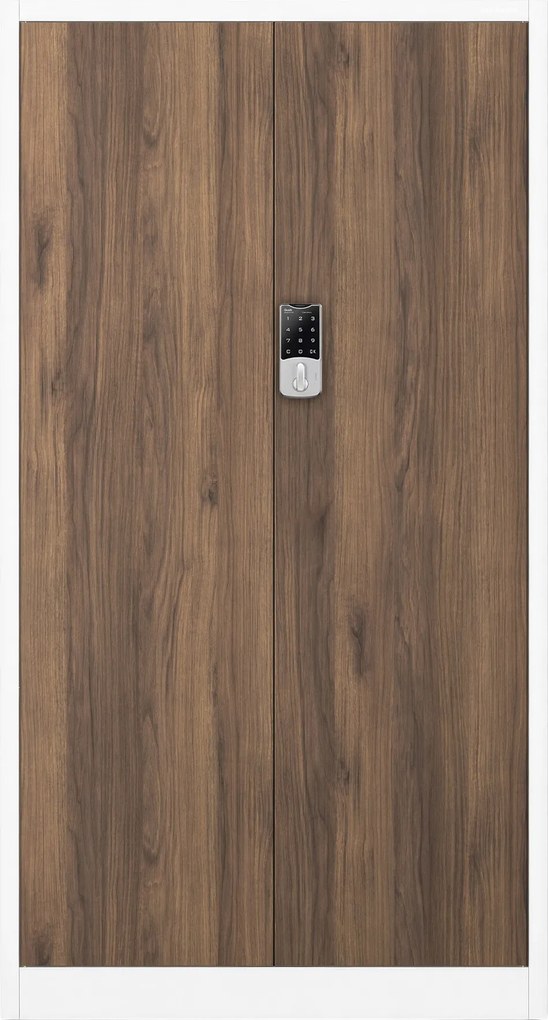 Biurowa szafa metalowa z zamkiem na szyfr biała / orzech: Eco Design DANIEL, 900 x 1850 x 400 mm