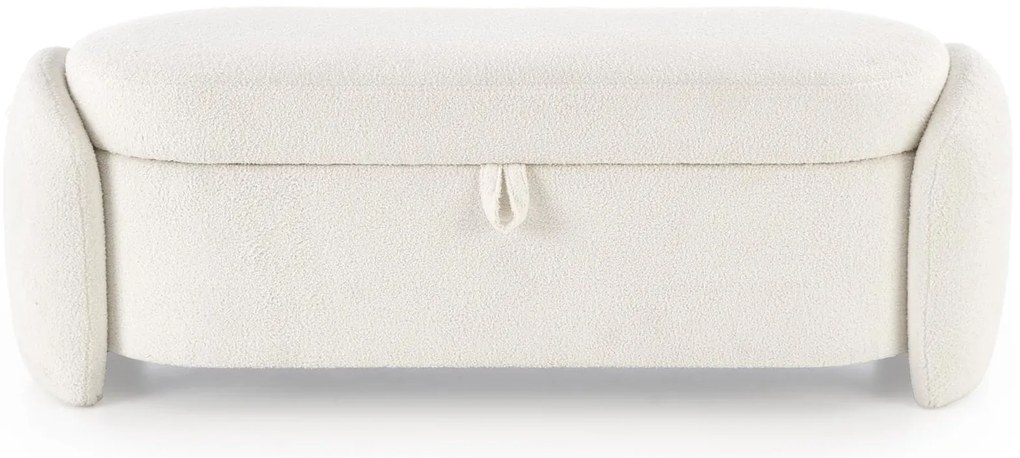 Ławka, Pufa FICARIA z pojemnikiem w kolorze kremowym, tkanina boucle, 150x40x47 cm