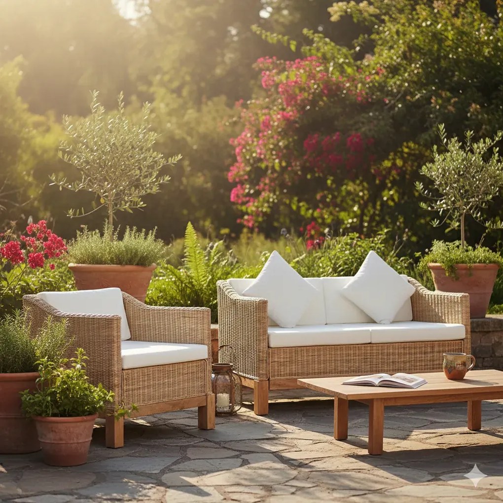 2-częściowy zestaw wypoczynkowy, sofa i fotel, naturalny rattan D1-Z04