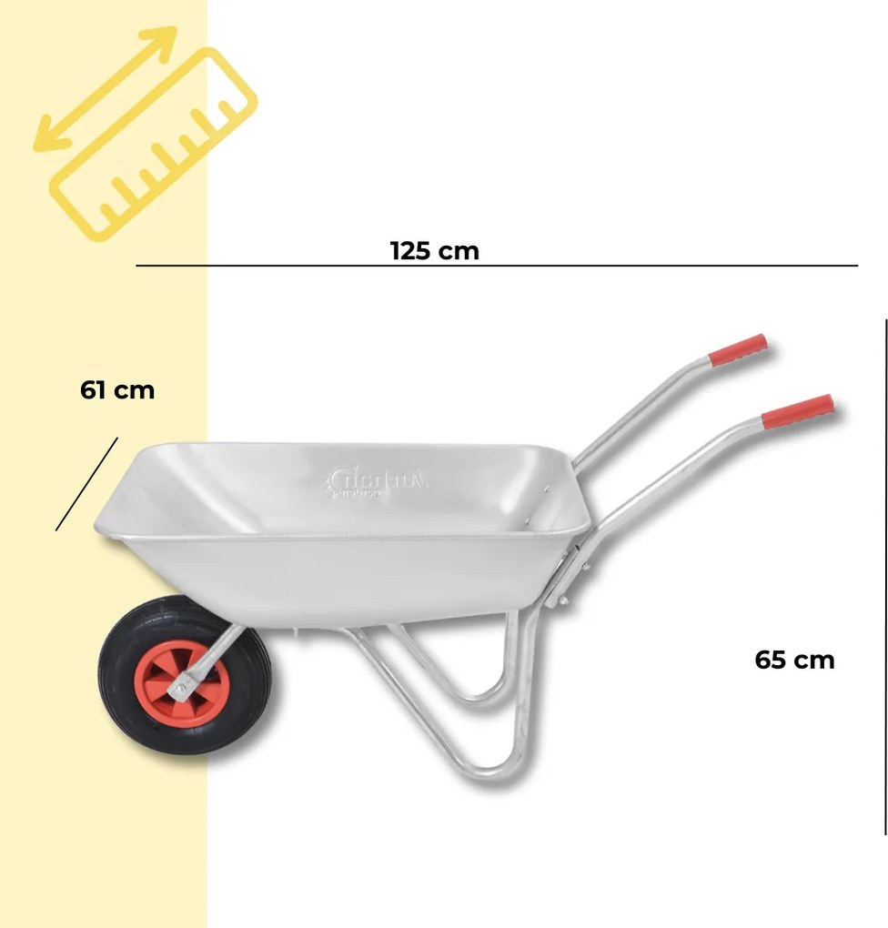 Taczka ogrodowa ocynkowana LARRY, max. pojemność 80l/100kg, srebrna/czarna Gardebruk