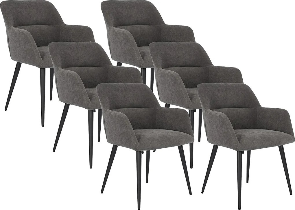 Zestaw 6 krzeseł HEKA - Podłokietniki - Tkanina i metal - Szary