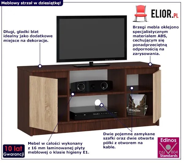 Szafka pod telewizor wenge + dąb sonoma - Galapi 3X 120 cm