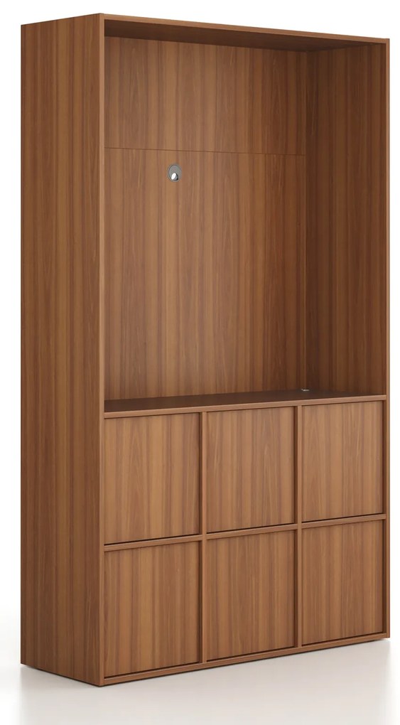 Szafka biurowa FRAME, 6x drzwi, z wnęką, 1299 x 450 x 2162 mm, PUSH-lock, orzech