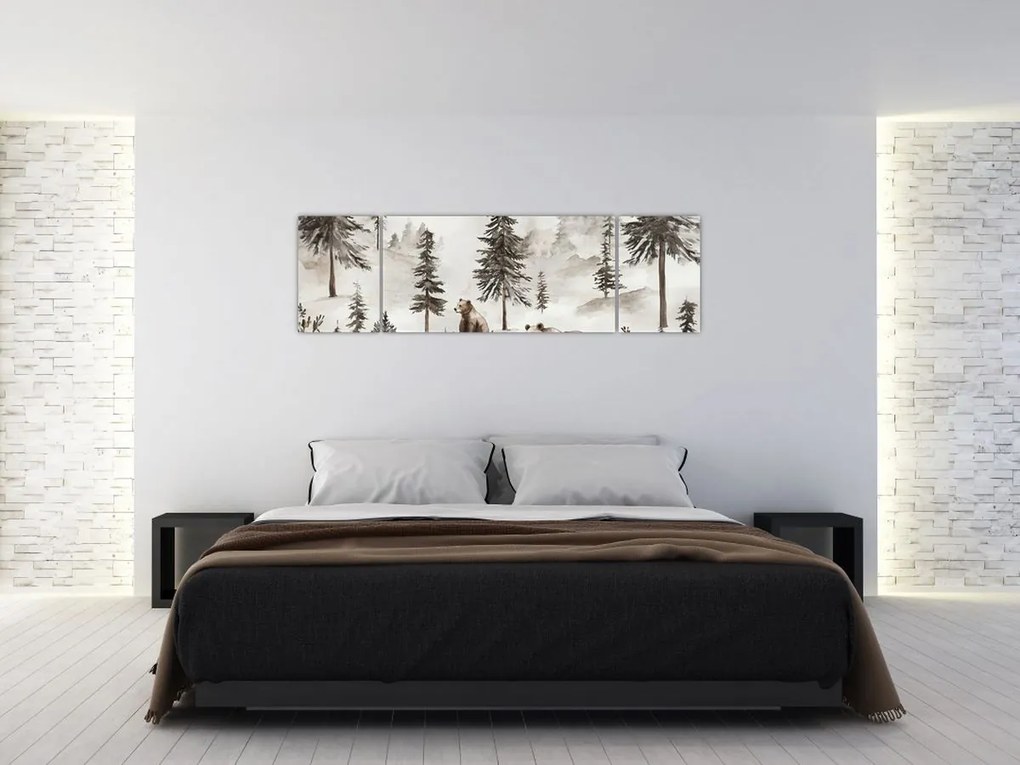 Obraz - Las z niedźwiedziami (170x50 cm)