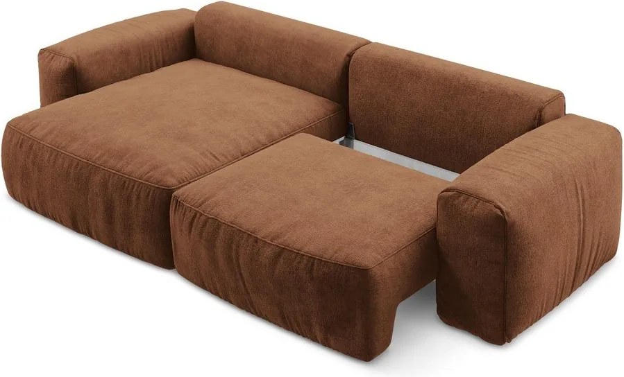 Rozkładany narożnik z tkaniny szenilowej (lewostronny/z szezlongiem) w kolorze terakoty Kuki – Makamii