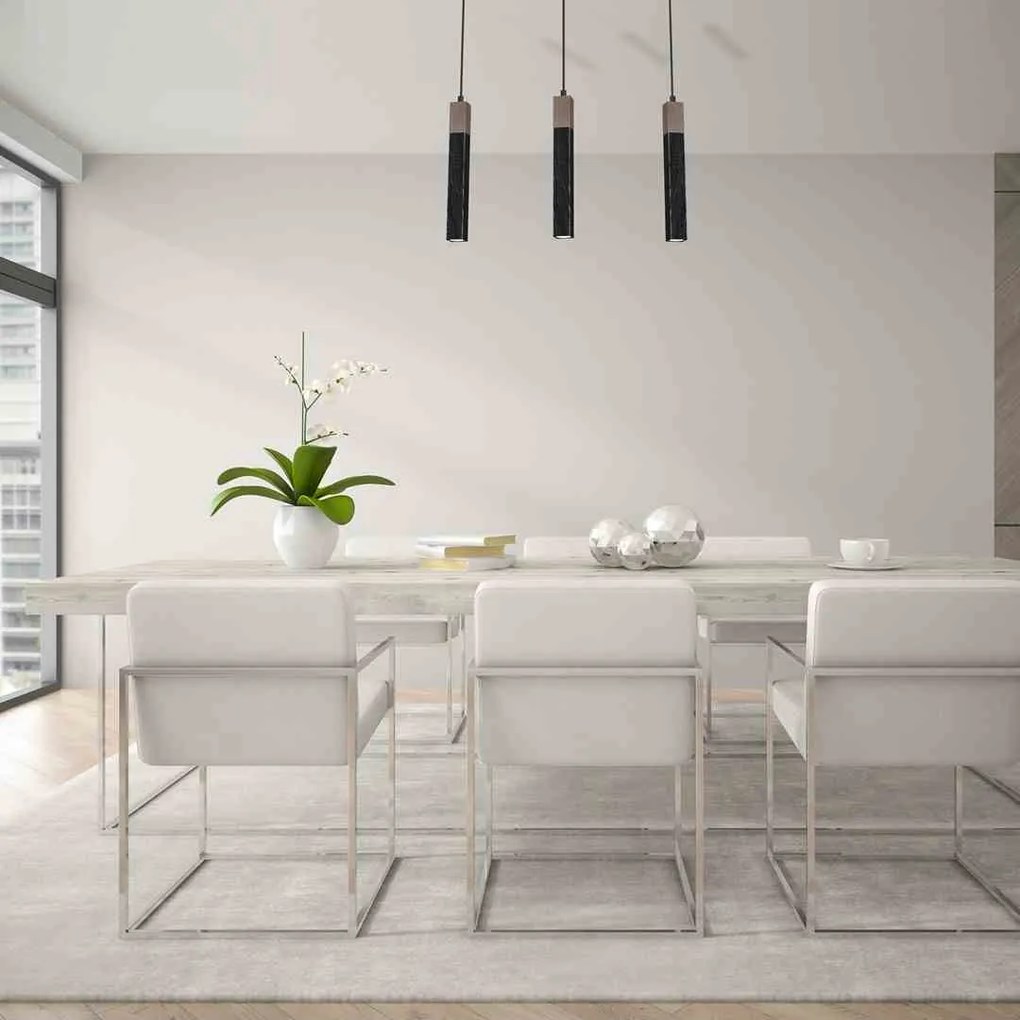 Lampa wisząca, czarna, potrójna SOLO SAWN BLACK / PATINATED WOOD 3x mini GU10