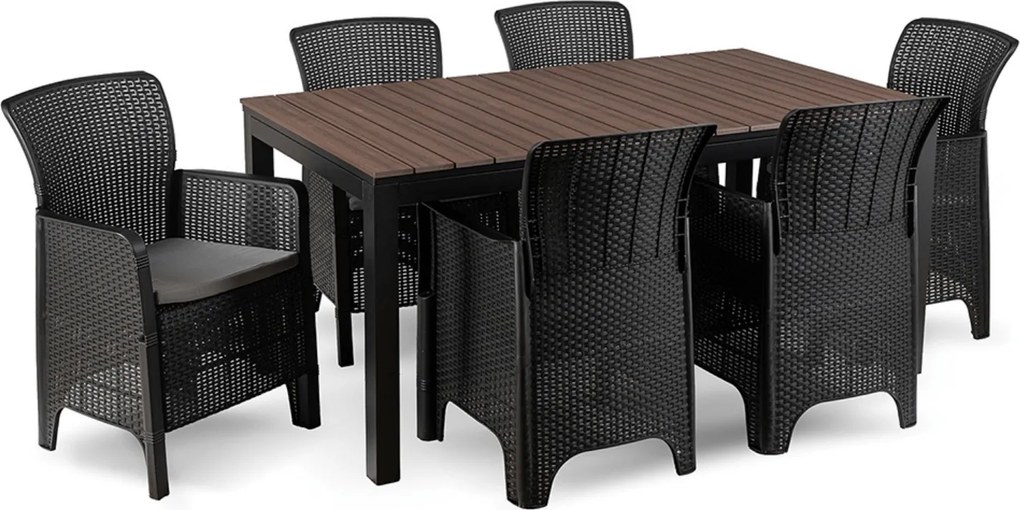 Zestaw mebli ogrodowych dla 6 osób Castello 69 z rozkładanym stołem 160-260 cm, orzech/czarny