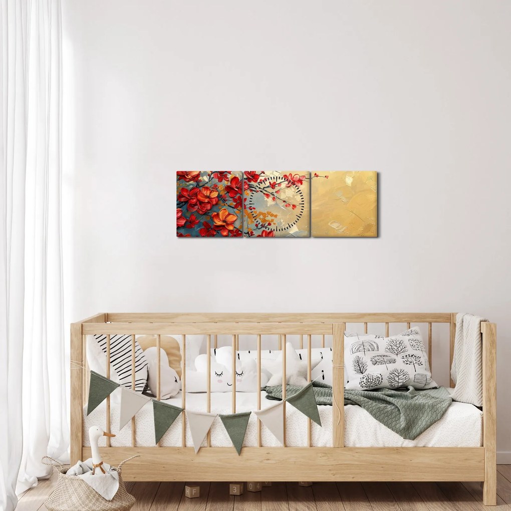Obraz - Kwitnące drzewo (z zegarem) (90x30 cm)