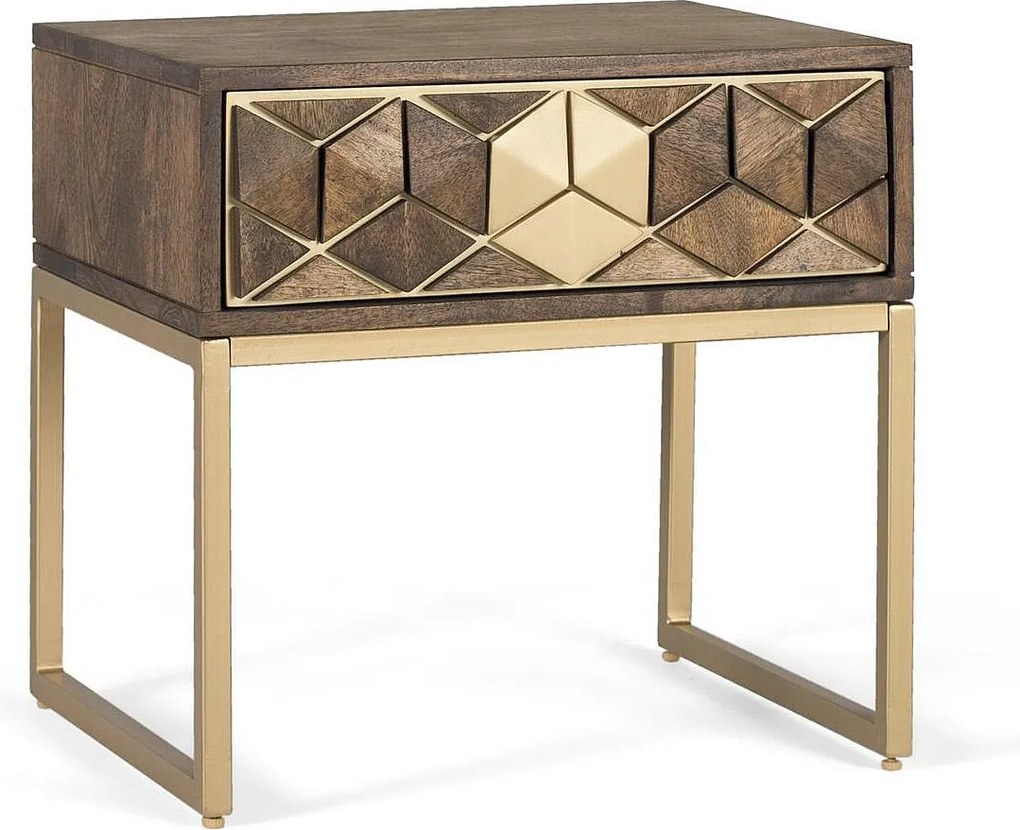 Table de chevet manguier noyer et doré