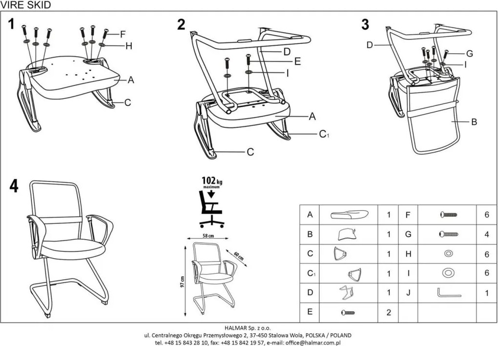 Fotel biurowy na płozach Vire Skid