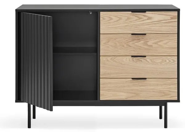 Czarno-naturalna niska komoda w dekorze dębu 108x80 cm Sierra – Teulat