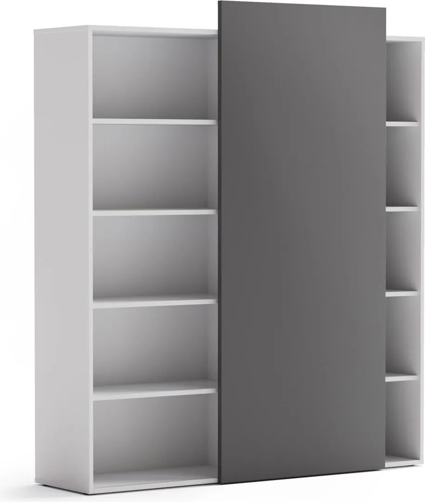 Regał biurowy z przesuwnym panelem BLOCK, 1600 x 400 x 1748 mm, grafitowy