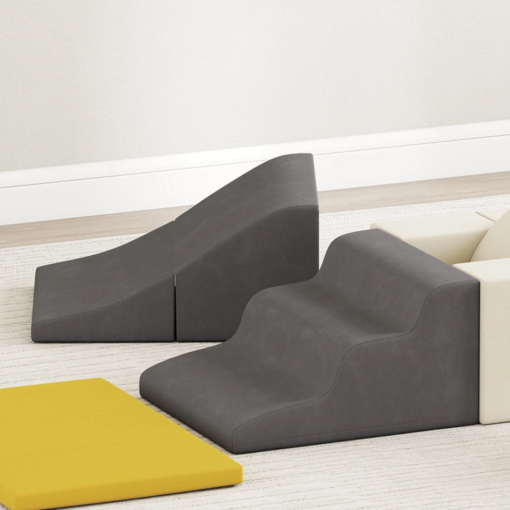 AIYAPLAY 7-częściowy zestaw bloków do wspinaczki dla niemowląt i małych dzieci, miękki zestaw do wspinaczki do użytku wewnętrznego, tkanina, pianka, kolorowy | Aosom PL