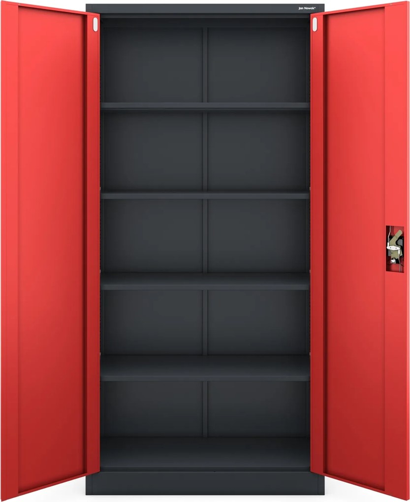 Szafa biurowa Jan dwudrzwiowa 90x40x185 cm antracyt/czerwony