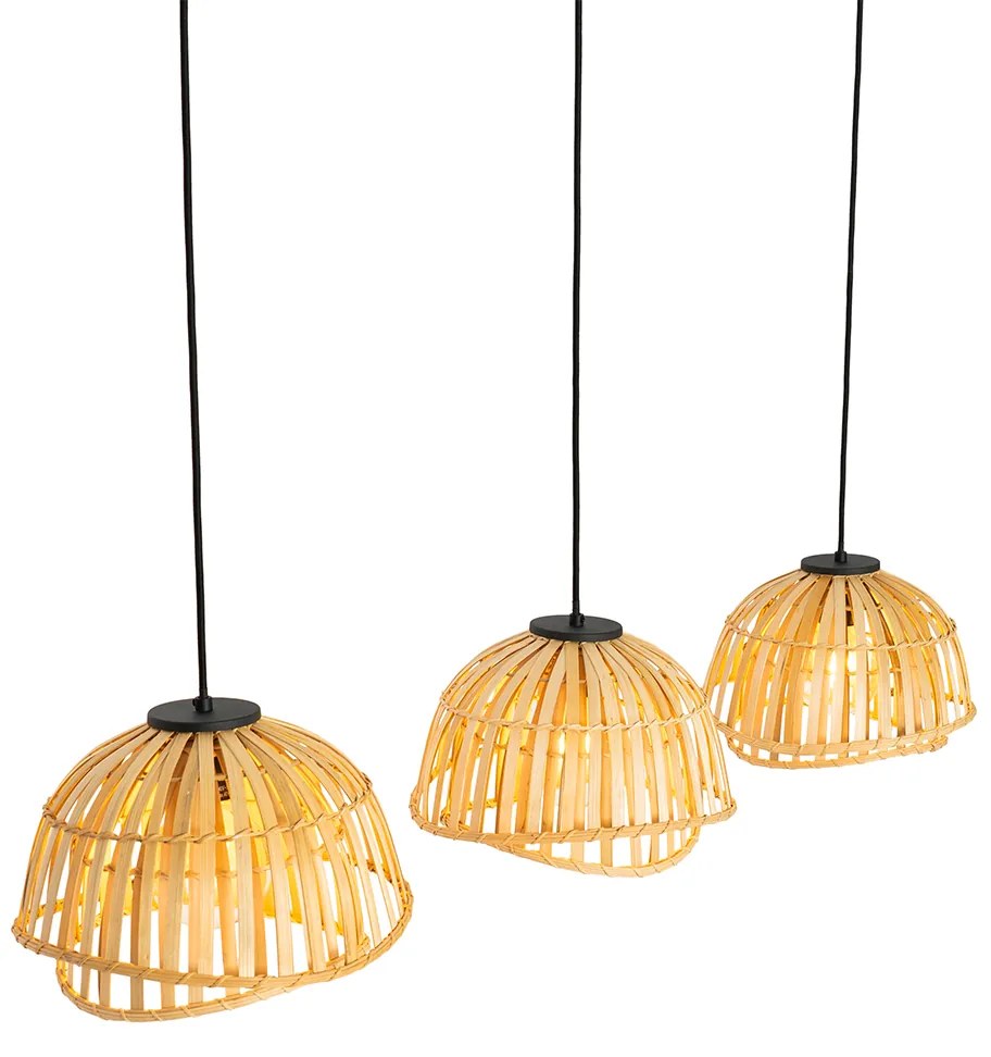 Orientalna lampa wisząca czarna z naturalnym bambusem 3-światłowa - PuaKolonialny Oswietlenie wewnetrzne