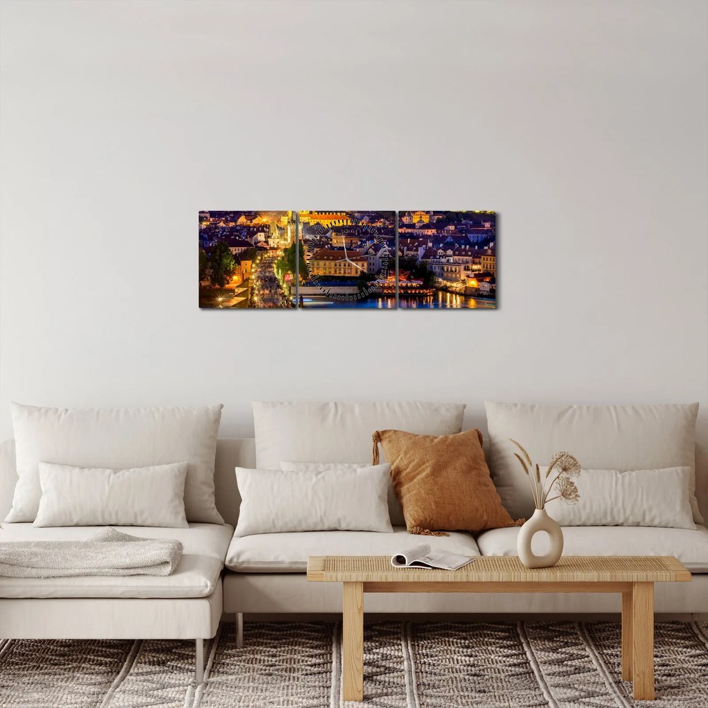 Obraz - Most Karola, Praga, Czechy (z zegarem) (90x30 cm)
