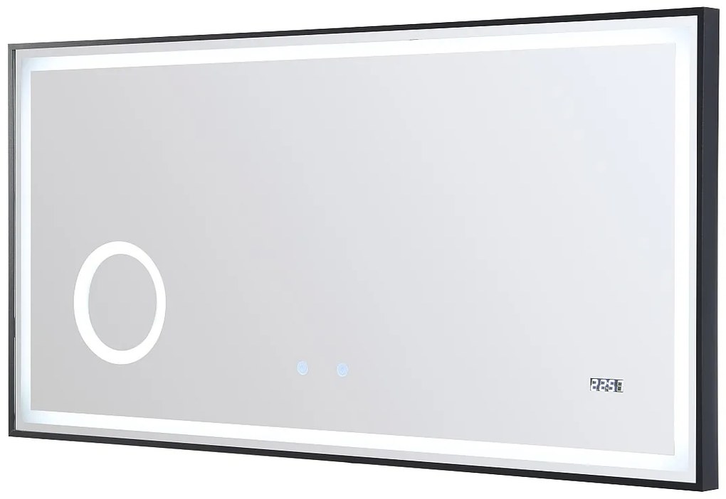 Podświetlane prostokątne lustro łazienkowe z zegarem cyfrowym - 120x50 cm AITANA