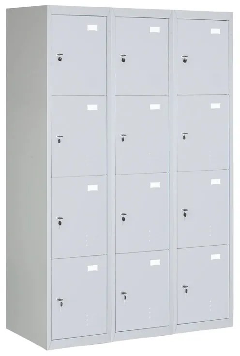 Szafka skrytkowa S2, 12 schowków, 1820 x 1140 x 500 mm, demontaż, zamek cylindryczny, drzwi szare