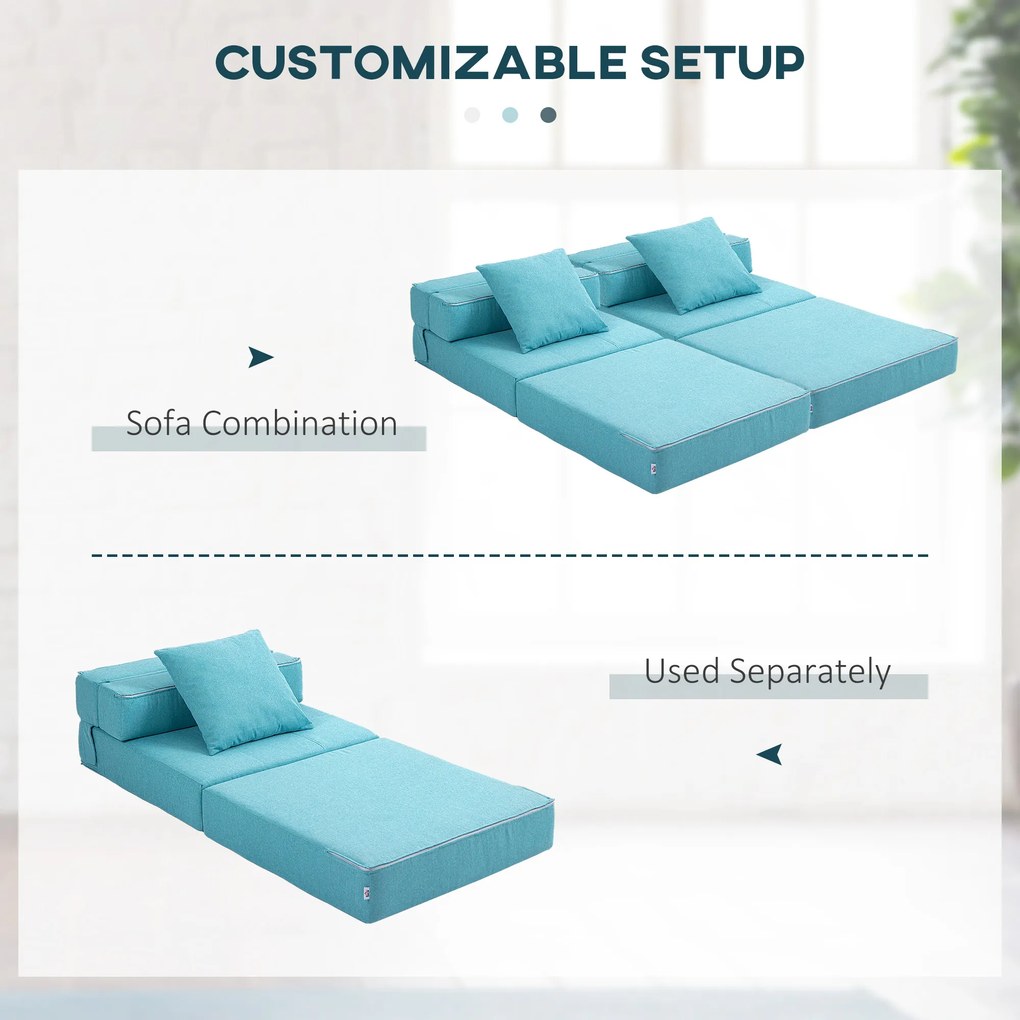 HOMCOM Szezlong do spania relaksacyjny, łóżko dla gości. Zdejmowany pokrowiec, 70 cm x 70 cm x 61 cm, Jasnoniebieski