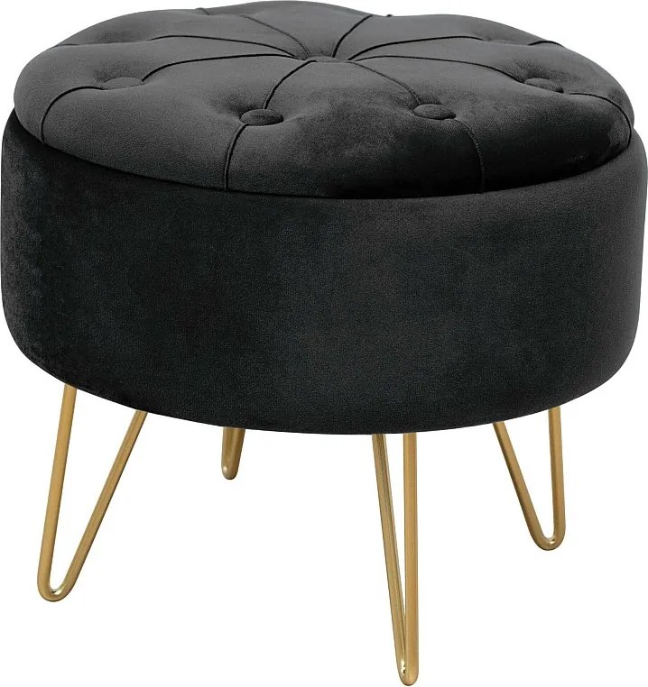 Pufa ze schowkiem okrągła welurowa pikowana AKORD CARO Czarna