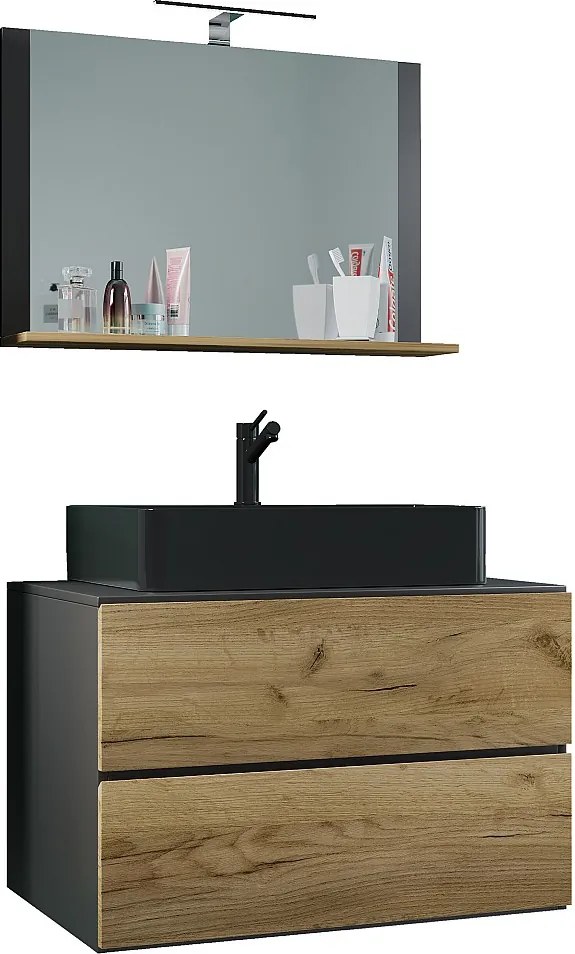 umywalka do mebli łazienkowych Lendas Antracyt / dąb miodowy W. 124 x S. 80 x G. 52 cm