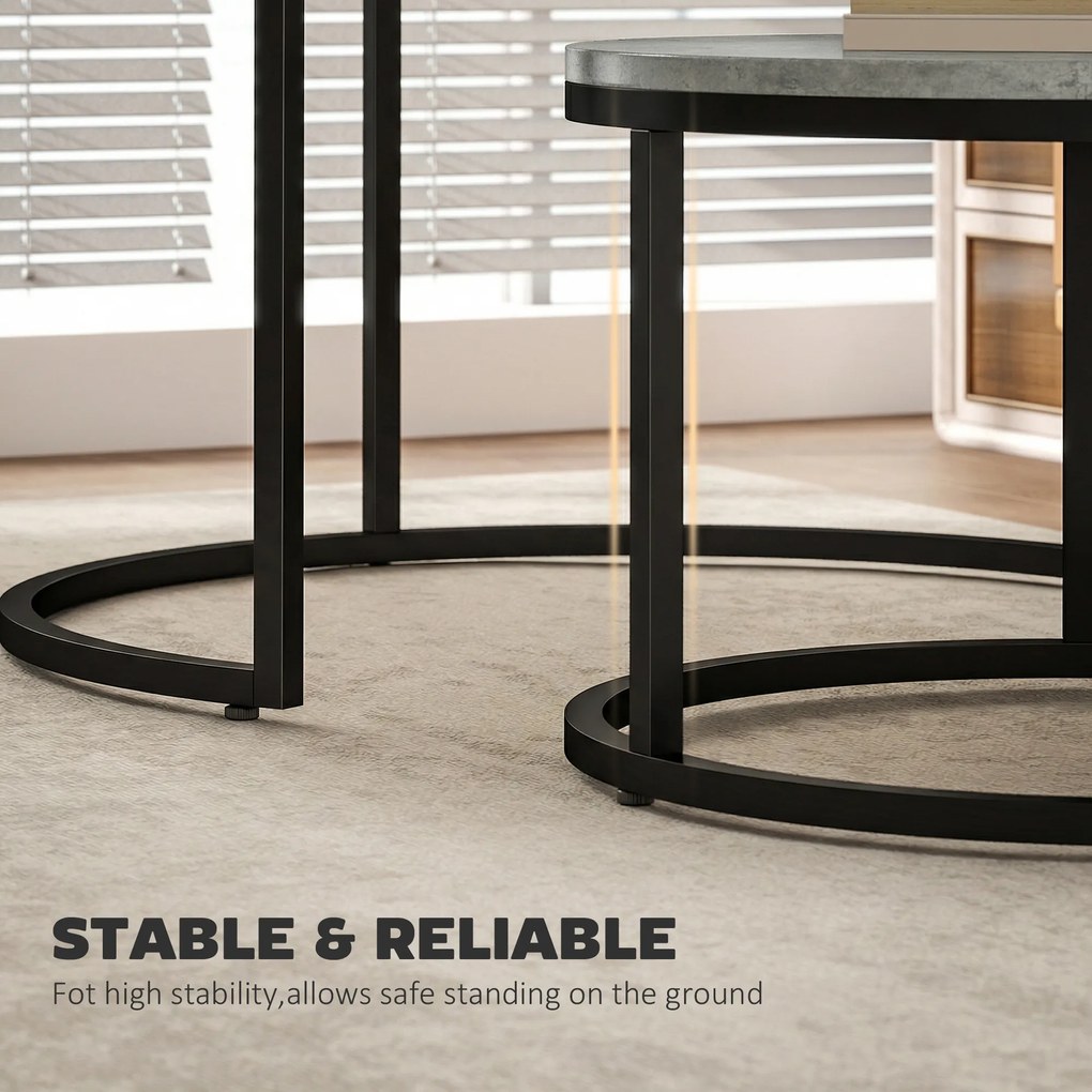 HOMCOM Nowoczesny zestaw stolików kawowych 2 szt., nakładane stoliki z metalowym stelażem do salonu, sypialni, biura, Szary | Aosom PL