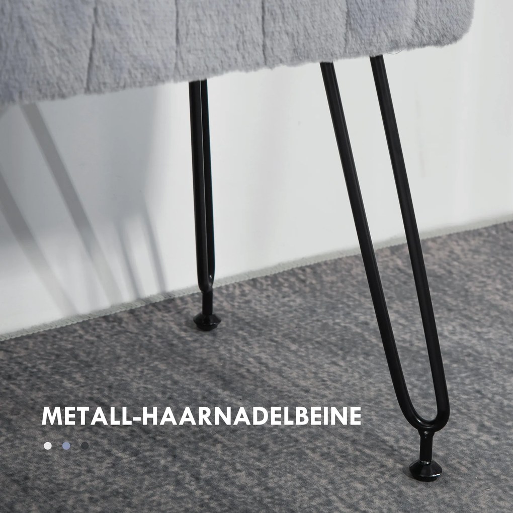 HOMCOM Ławka, Pikowane Siedzisko, Okładka z Sztucznego Futra, Metalowe Nogi, do 120 kg, 82x30x47 cm, Szary/Czarny