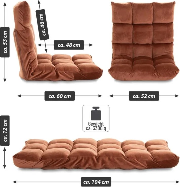 Składane krzesło podłogowe, 60 x 52 x 53 cm, brązowe