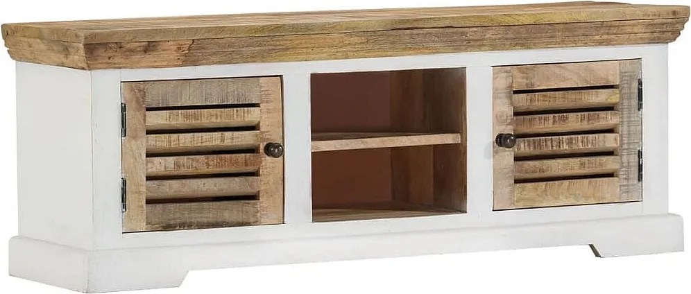 Szafka RTV z Litego Drewna Mango 110x30x40 cm Rustykalna z 2 Przegródkami i 2 Drzwiczkami