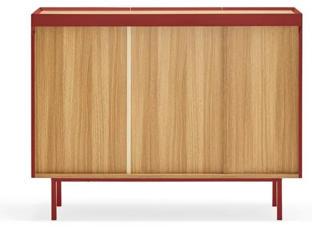 Czerwona niska komoda w dekorze dębu 110x85 cm Arista – Teulat