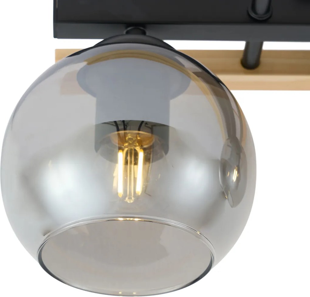 Inteligentna lampa sufitowa czarna z drewnem i przydymionym szkłem 3-źródła światła z WiFi A60 - Aleks