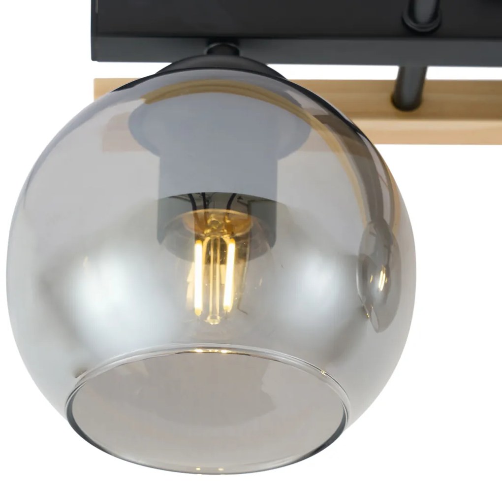 Nowoczesna lampa sufitowa czarna z drewnem i przydymionym szkłem 3-źródła światła - Aleks Nowoczesny Oswietlenie wewnetrzne