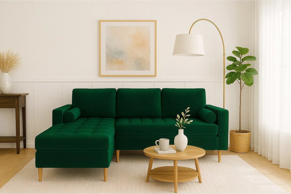 Narożnik lewy rozkładany Monza 246x172 cm z funkcją spania - butelkowa zieleń Monolith 37