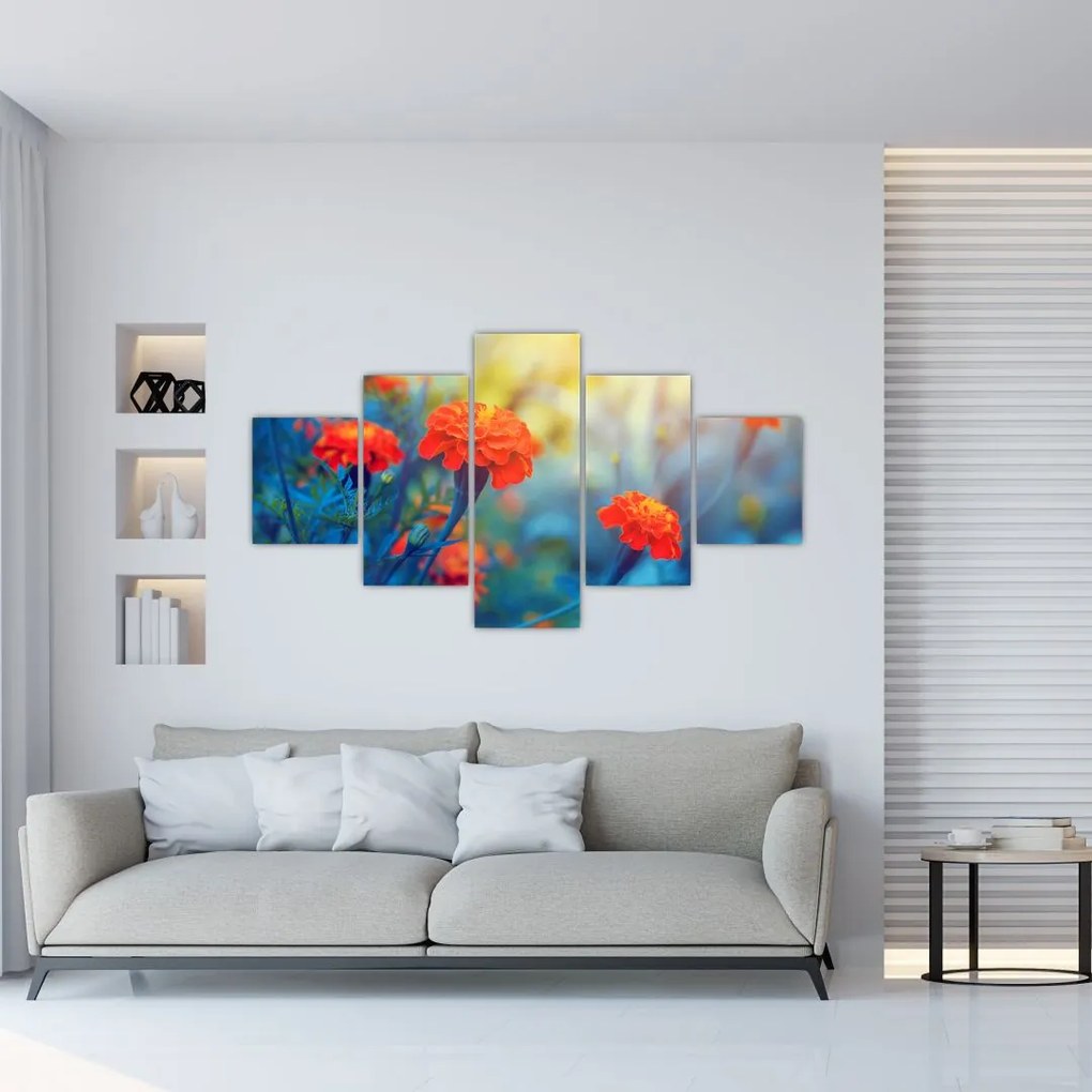 Obraz - Pomarańczowe kwiaty (125x70 cm)